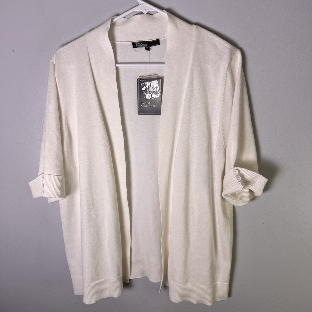 NWT 89th & Madison Women's White Short Sleeve Open Front Cardigan Plus Sz 1X
